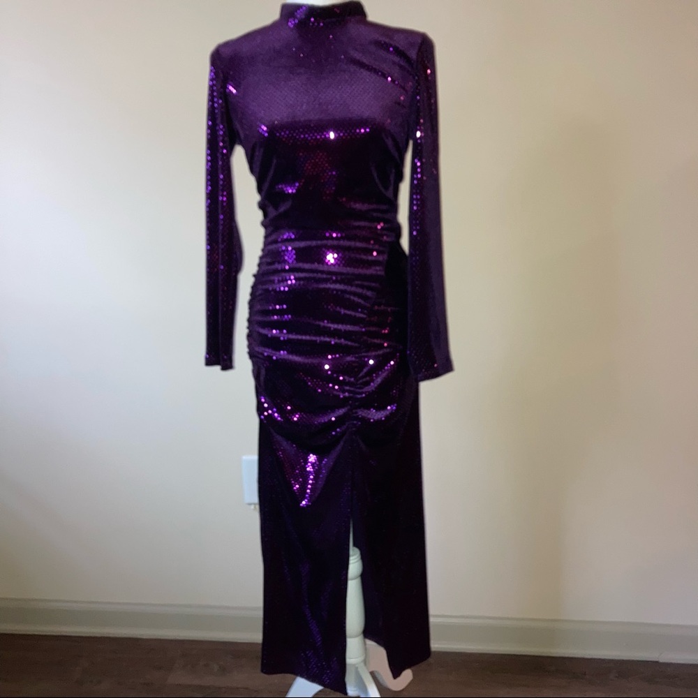 Zara Sparkly Sequin Midi Formal Dress Purple S
